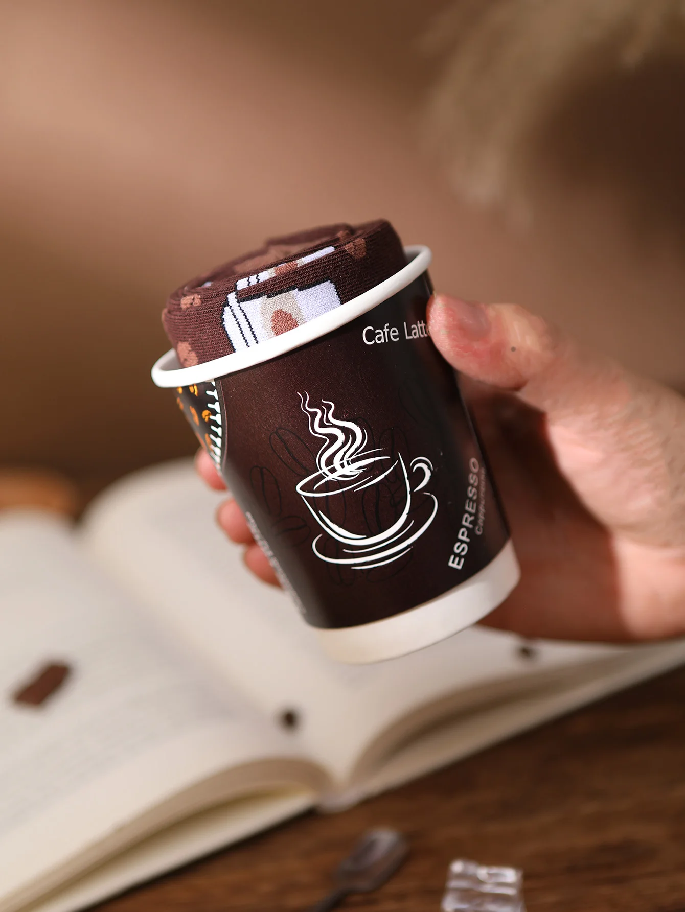 Mid-Calf Socks 1 Pair Men/Women Novelty Fun Coffee Cup Gift Box Fashion Comfortable Breathable All-Season