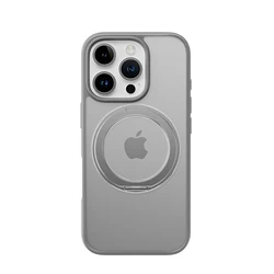 ROCK Transparent Magnetic Slim Case with Rotating Ring Stand and Foldable Bracket for iPhone 16 Pro Max (GRAY)