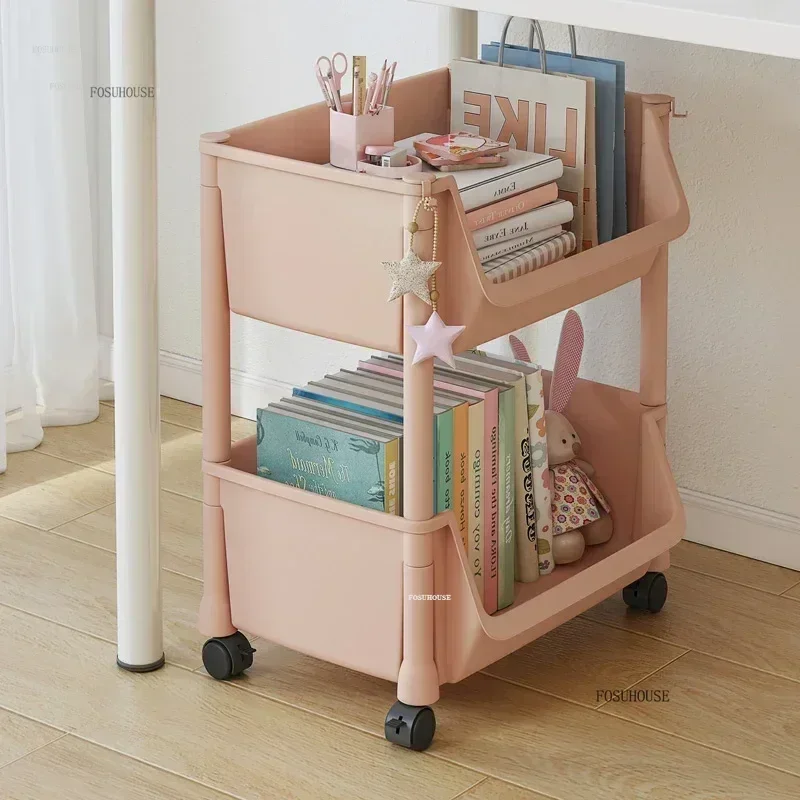 Home Children's Bookcases Rack with Wheels Removable Toy Storage Bookcase Reading Shelves Cart Floor Simple Small Bookshelves