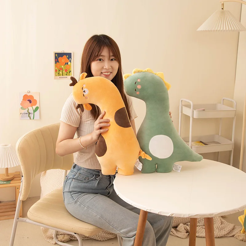 Cute Pink Alpaca Crooked Neck Pillow Green Dinosaur Stuffed Animal Bed with Legs Sandwiched Kawaii Giraffe Plush Toy Sofa Pillow