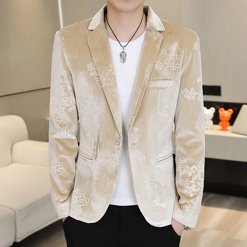 

Высококачественная модная красивая новинка 2024, мужской маленький пиджак Douyin Live Main с эффектом пуш-ап персикового цветка, Мужское пальто, куртка