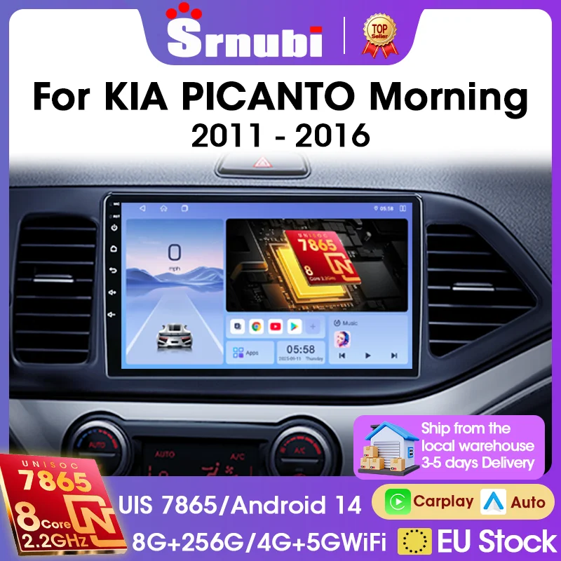 Radio para coche Srnubi de 9 pulgadas para KIA PICANTO Morning 2 2011 - 2016, Carplay inalámbrico, Android Auto, navegación GPS, reproductor multimedia de vídeo, unidad principal de 2 Din con marco, soporte de audio DSP, control del volante 1