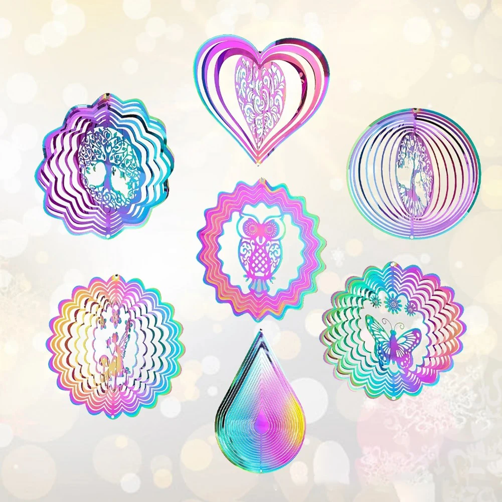 Wind Chimes Gradient Color Wind Spinner Catcher Stainless Steel 3D Flowing Light Effect Outdoor Garden Yard Hanging Decor