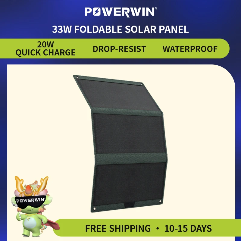 

POWERWIN Foldable Solar Panel PWS33 3 output ports for Fast Charge Mobile Devices IP65 Water Resist Soft 33W ETFE PD20W