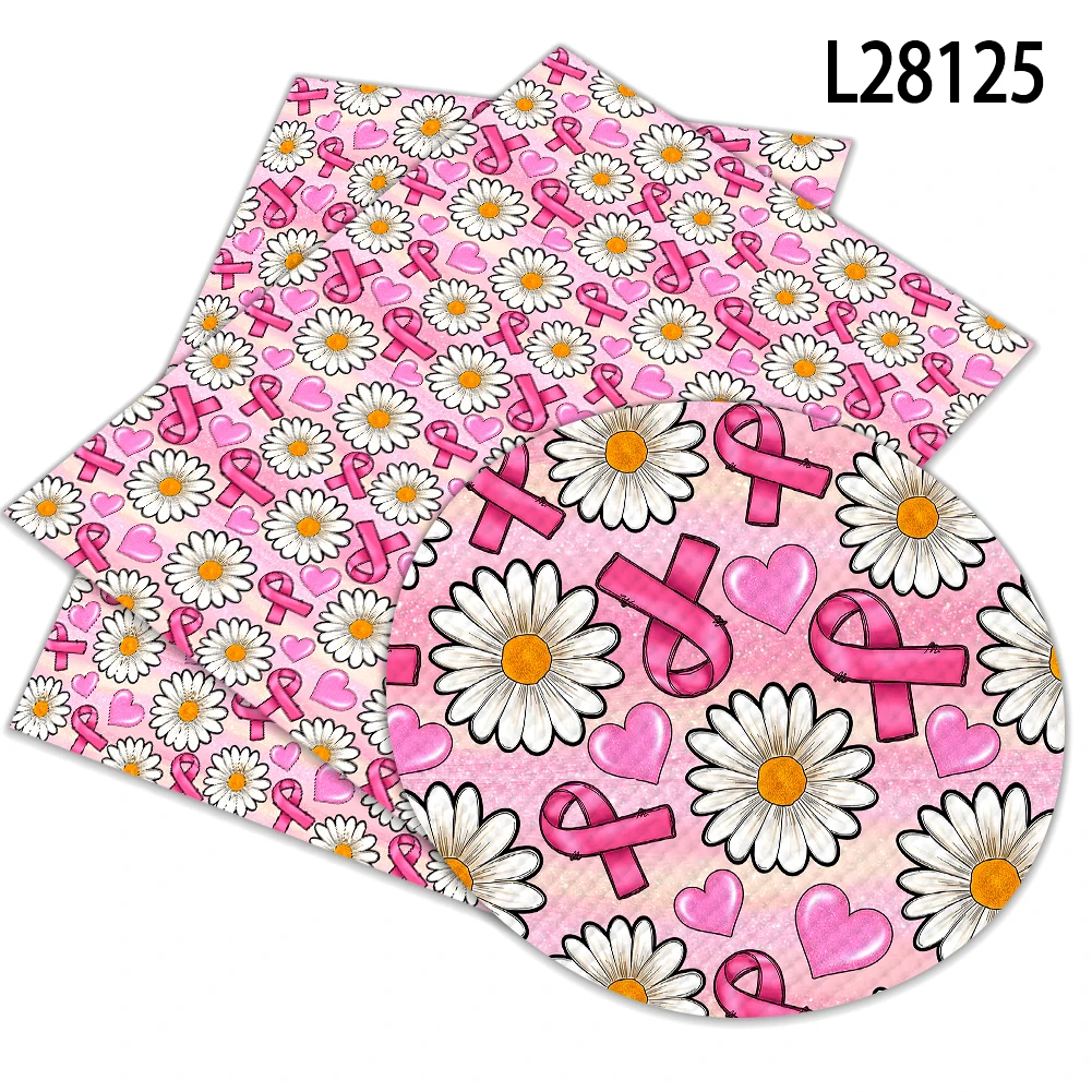 

Cancer Pink ribbon Cartoon Print Artificial leather DIY Earring Hair Bow Bag Crafts faux Leather 22X30CM