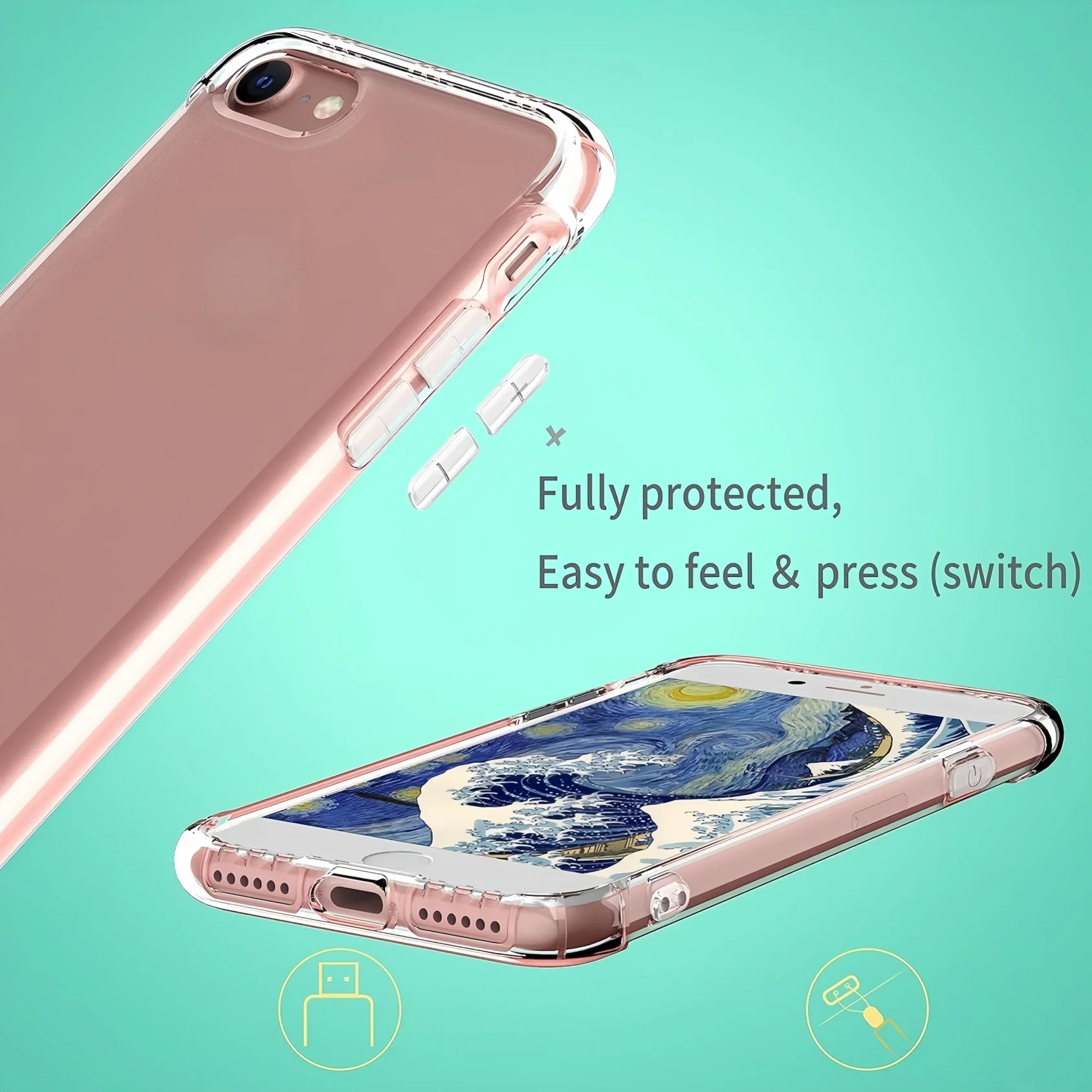 Transparent Slim Soft TPU Case with Shockproof Airbags and Yellowing Resistance - Clear
