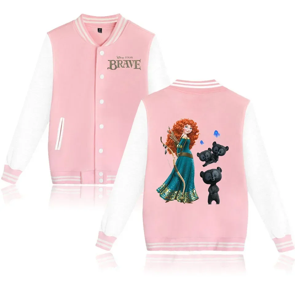 Disney Brave Bomber Jacket Women Men Autumn Baseball Jacket Coat Cartoon Student Kid Streetwear Harajuku Bomber College