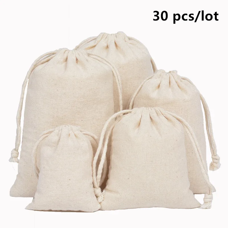 30PiecesLotStorageDrawstringCottonBagsChristmasWeddingGift