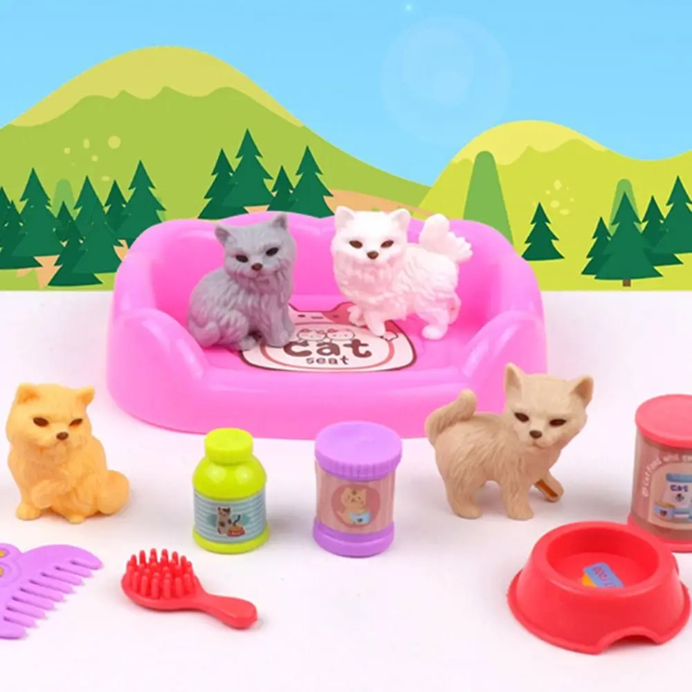 High Quality Cute Mini Puppy Pretend Play Toy Dog Doll Set Kids Toys Dog Cage Toys Visual Senses Animal Dog Pet Basket Toys