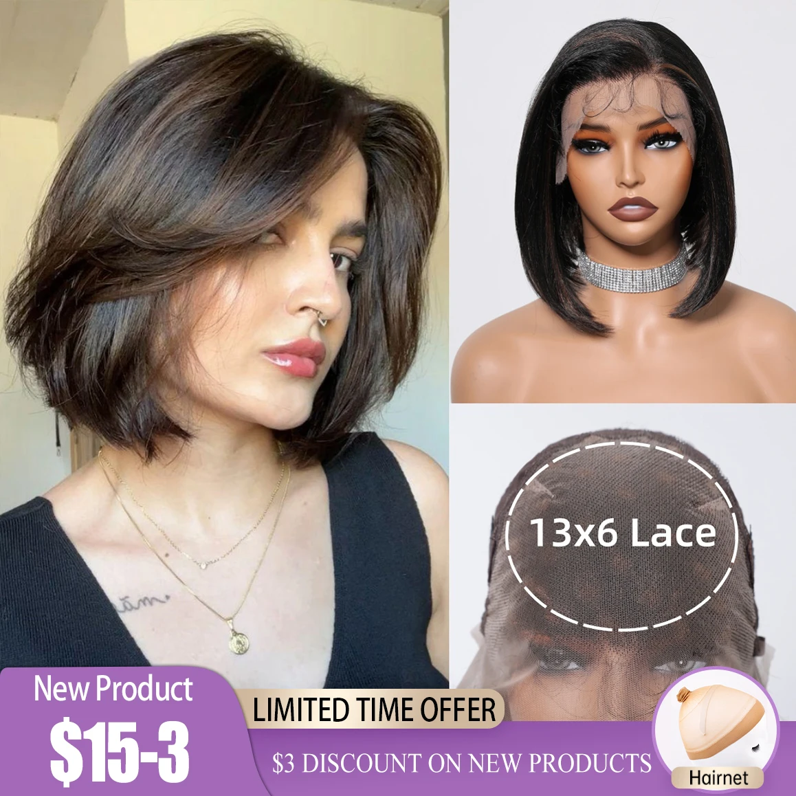HENRY MARGU Black Bob Lace Front Wigs Brown Highlight Short Straight Daily Synthetic Wig 13*6 Lace Frontal Wig for Women Party synthetic wig
