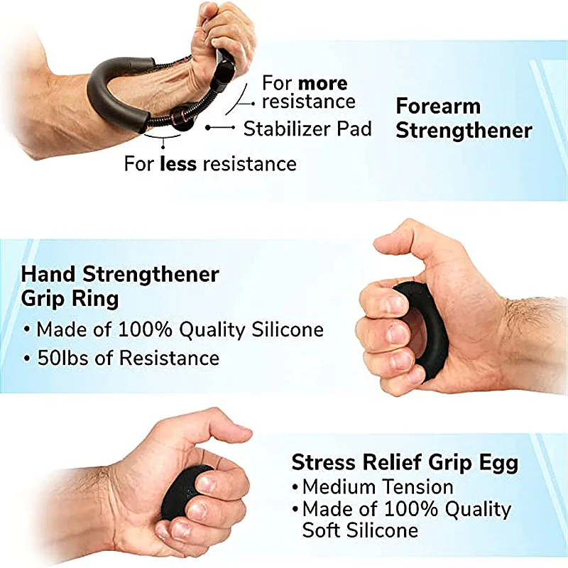 1 Set Fitness Hand Grip Set Adjustable Power Strength Finger Trainer Forearm Muscle Workout Grip Ring Exerciser Gripper Ball