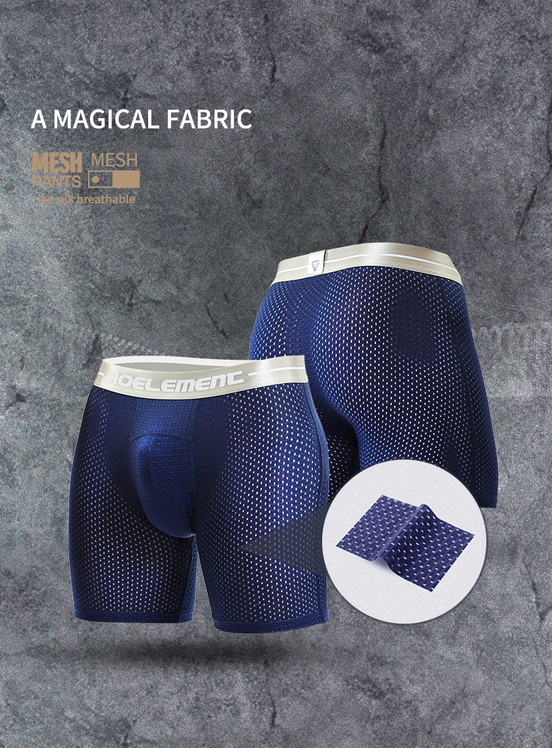 5-Pack of Ice Mesh Sports Underwear for Men, Anti-Wear Leg Running, Five-Point Extended Fitness Anti-Wear Crotch Extended Boxer