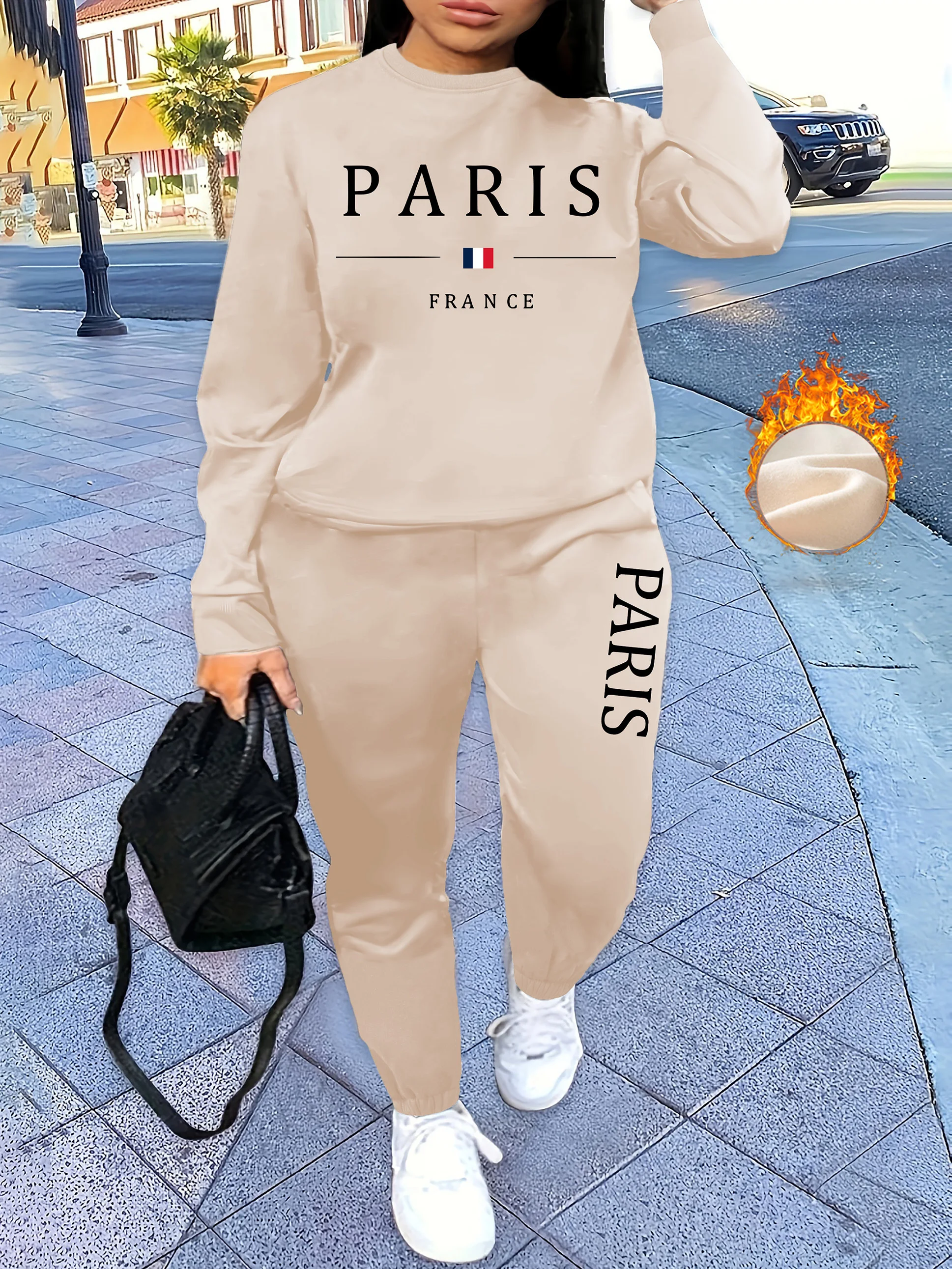 Women's Tracksuit Two Piece Set -beige