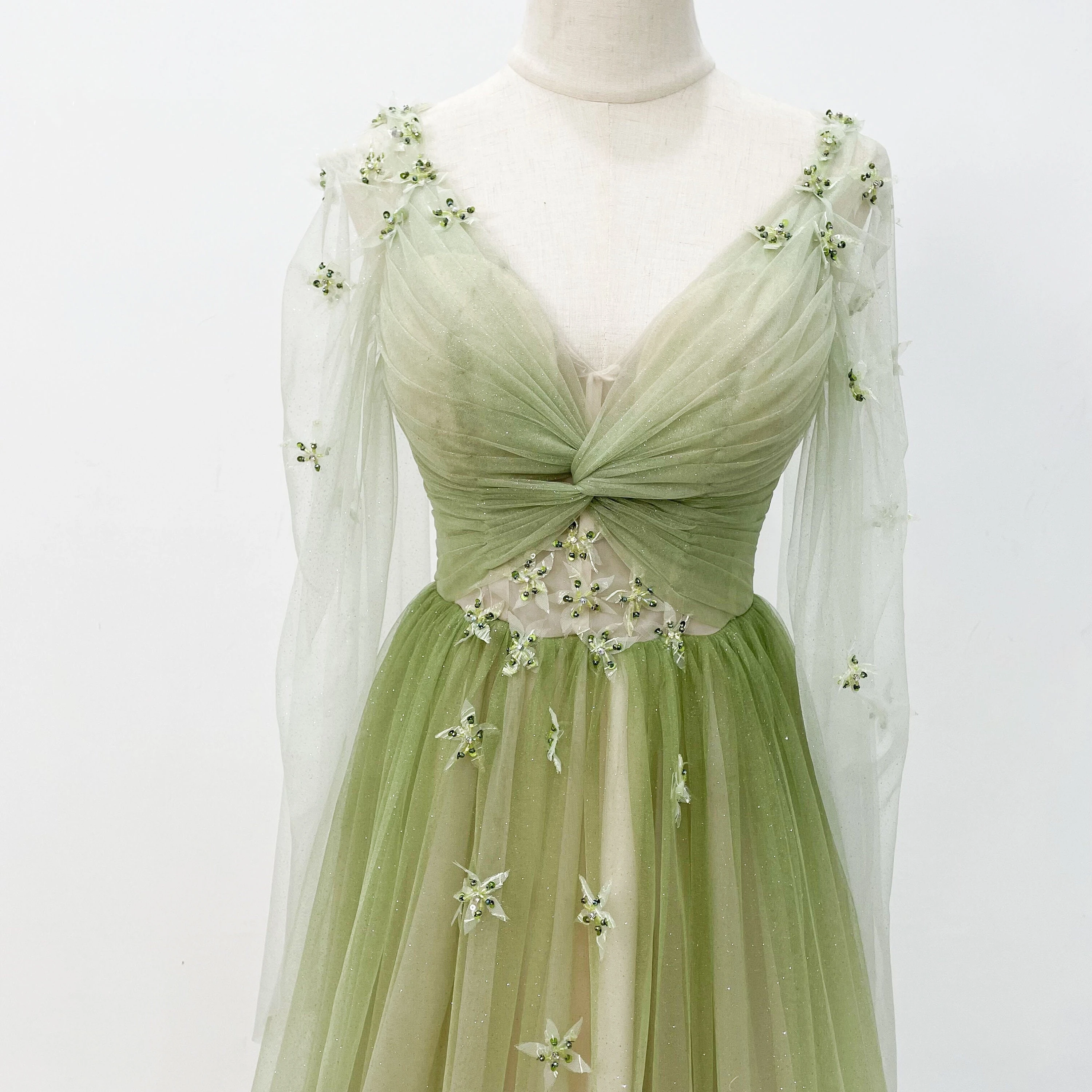 

Fashion New Long Green Tulle Prom Dress Women Formal Occasion Dress for Wedding Elegant Gown Vestidos De Fiesta فساتين سهرة