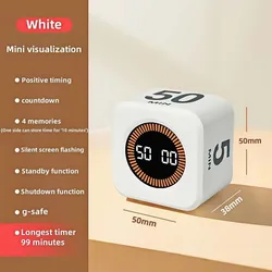 Enhanced Digital Display Visual Timer with Alarm and Custom Time Settings, Multifunctional with Gravity Sensor (White)