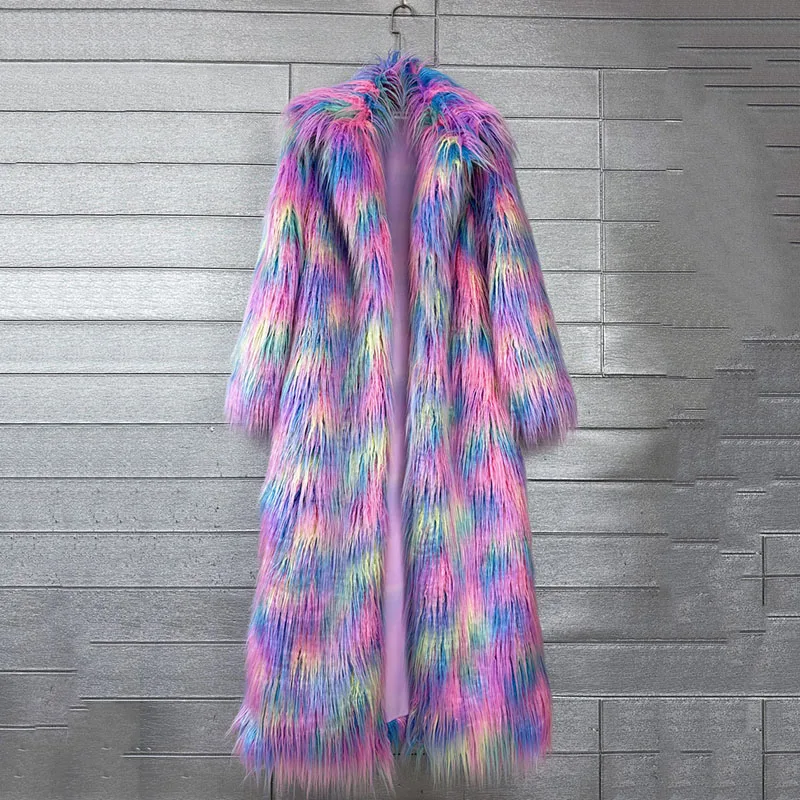 Long Colourful Faux Fur Winter Coat 4