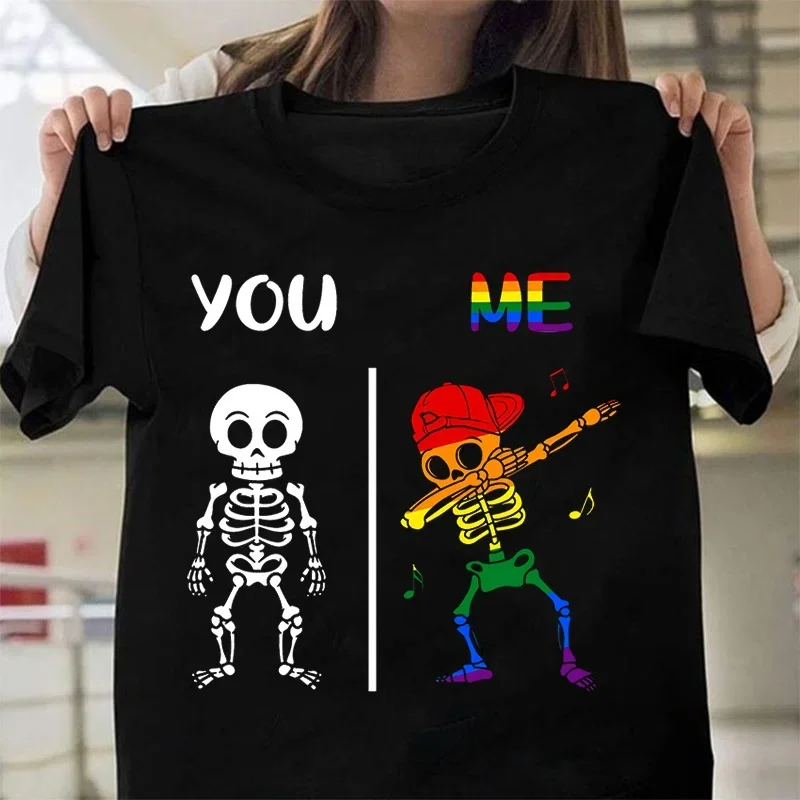 

New Funny Lgbt You Me Dab Skeleton T Shirt Unisex Short Sleeve O Neck Summer Casual Letter Printing T-Shirt Top Tee