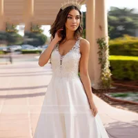 SoDigne Boho Satin Aline Wedding Dresses 2023 Sexy V Nack Lace Blackless Bride Dress Custom Made Sleeveless Bridal Gowns 2