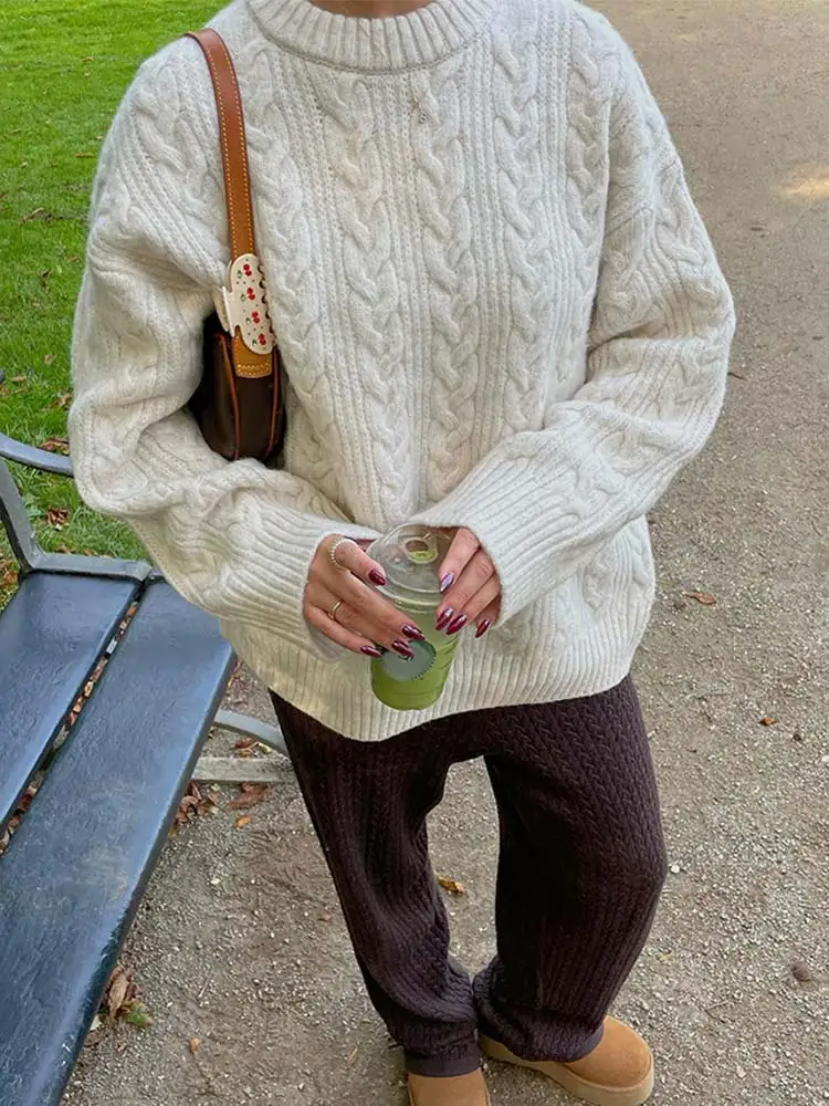 

Elegant O-neck Knit Pullover For Women Fashion Loose Long Sleeves Solid Sweater Tops 2023 Autumn Ladies Chic High Streetwear