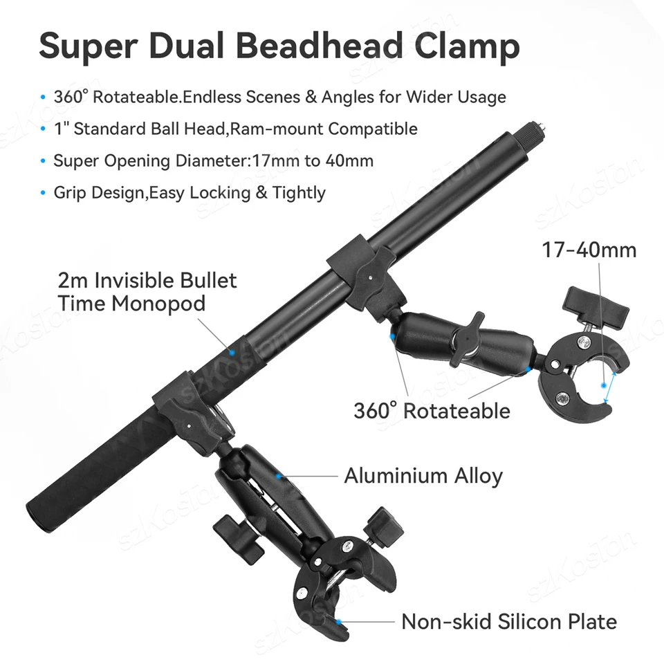 NEWFUN Camera Mount, Accessories For Insta360 X4, Motorcycle Kit For Insta360 X4, X3, X2 360 Degree Rotation, Double Clamp, Double Stability, Motorcycle Mount, Compatible With Multiple Devices