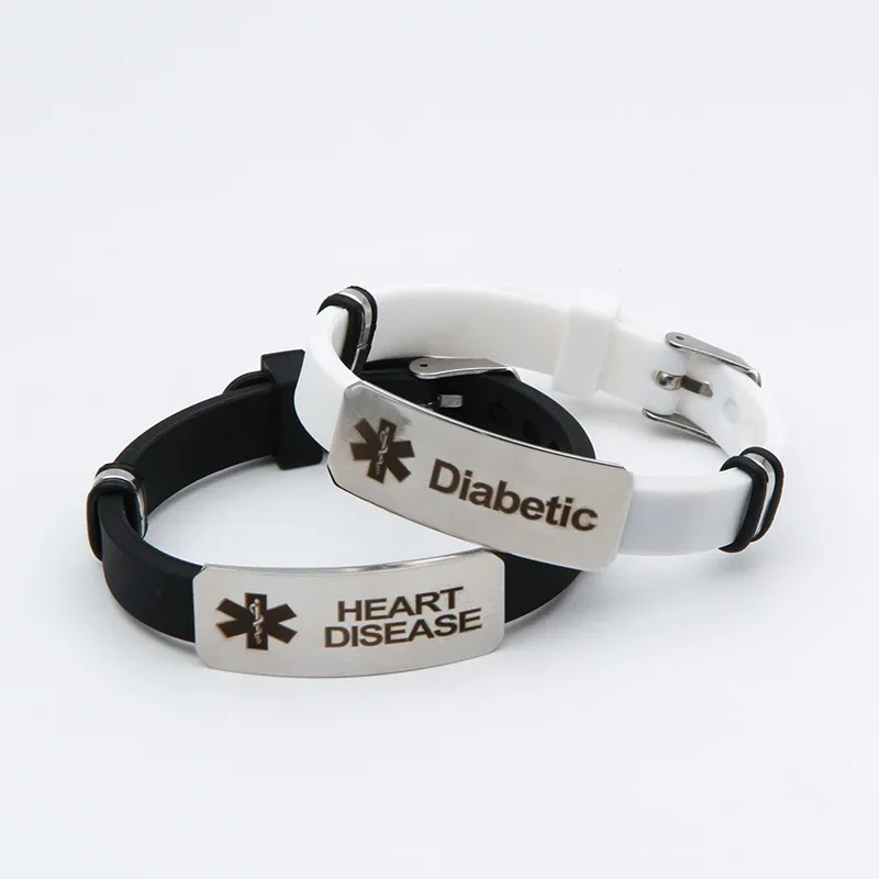Type1 Diabetes Silicone Bracelet Medical Alert ID Bangle for Men Woman Child Adjustable Length Wrist SOS Jewelry