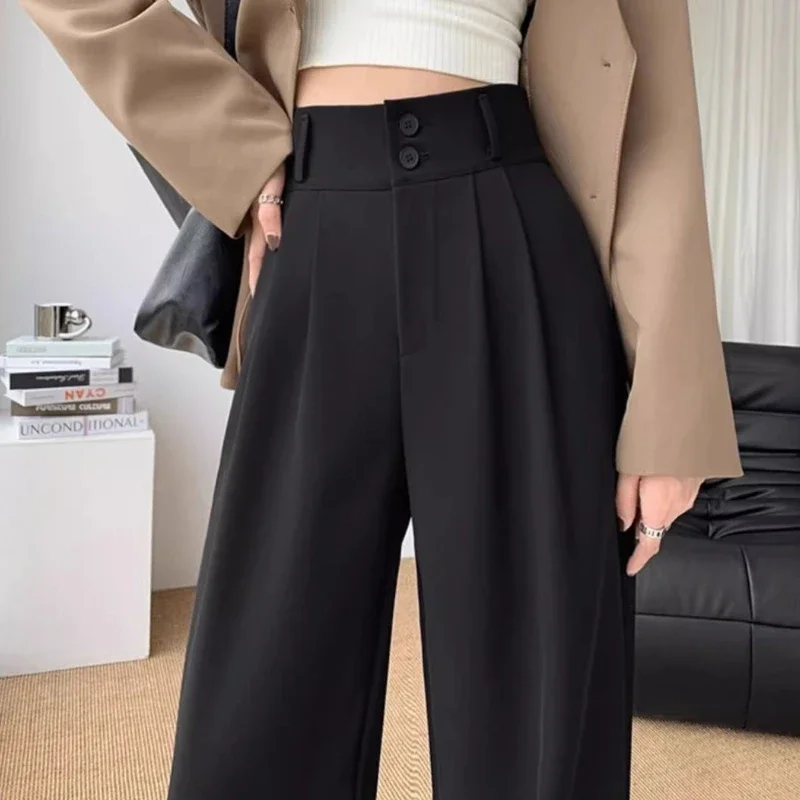 Elegant Wide Leg Pants Women Korean Style High Waist Black Baggy Pants Office Ladies Fashion Loose Suit Trousers Streetwear 2024 5