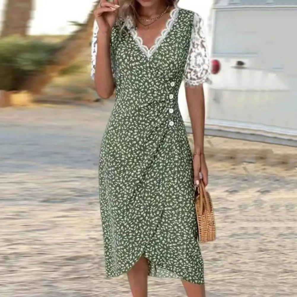 

Summer Midi Dress Soft Lady Summer Dress Flower Print Daily Wear Trendy Party Dating Lady Summer Dress