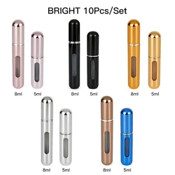 Portable Refillable Perfume Atomizer with Spray - Travel - Ready Cosmetic Container, Assorted Colors, Bulk Option Available (5 And 8ML 1Set - 10PCS)