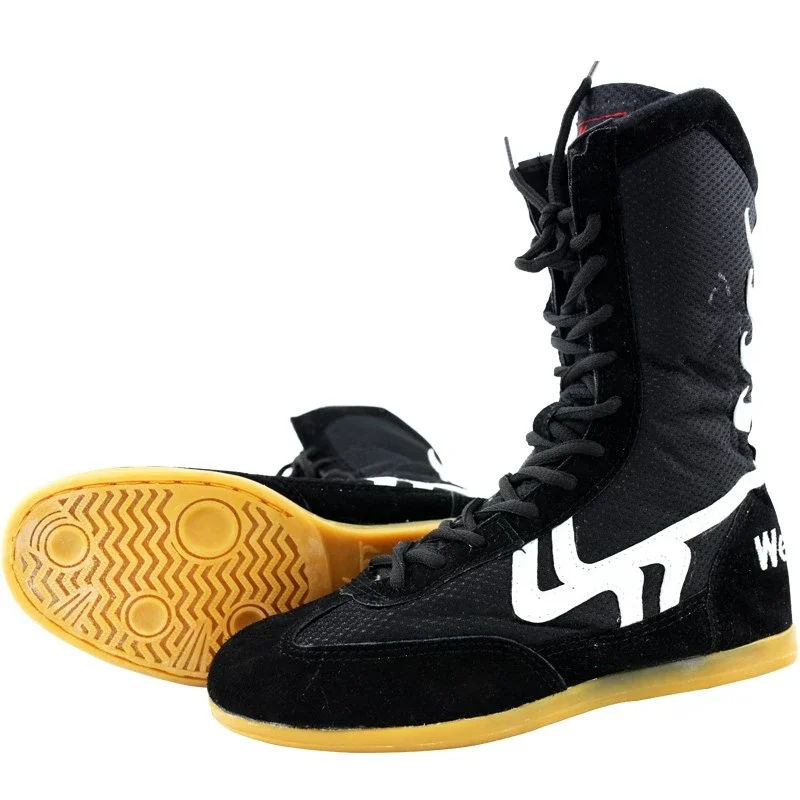 

Men Women Boxing Wrestling Shoes Cow Muscle Outsole Breathable Combat Sneakers Lace Up Boots Boxing Shoes Size 35-46