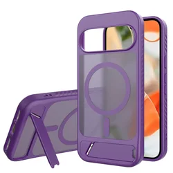 Luxury Magnetic Folding Stand Translucent Phone Case with Magsafe Wireless Charging Compatibility and Matte Armor Finish for Google Pixel 9 (Purple)