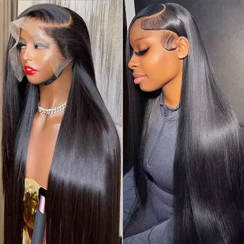 13x6 13x4 Bone Straight Hd Transparent Lace Front Human Hair Wig 30 40 Inch Front Wig For Black Women Brazilian Pre Plucked Wigs 1