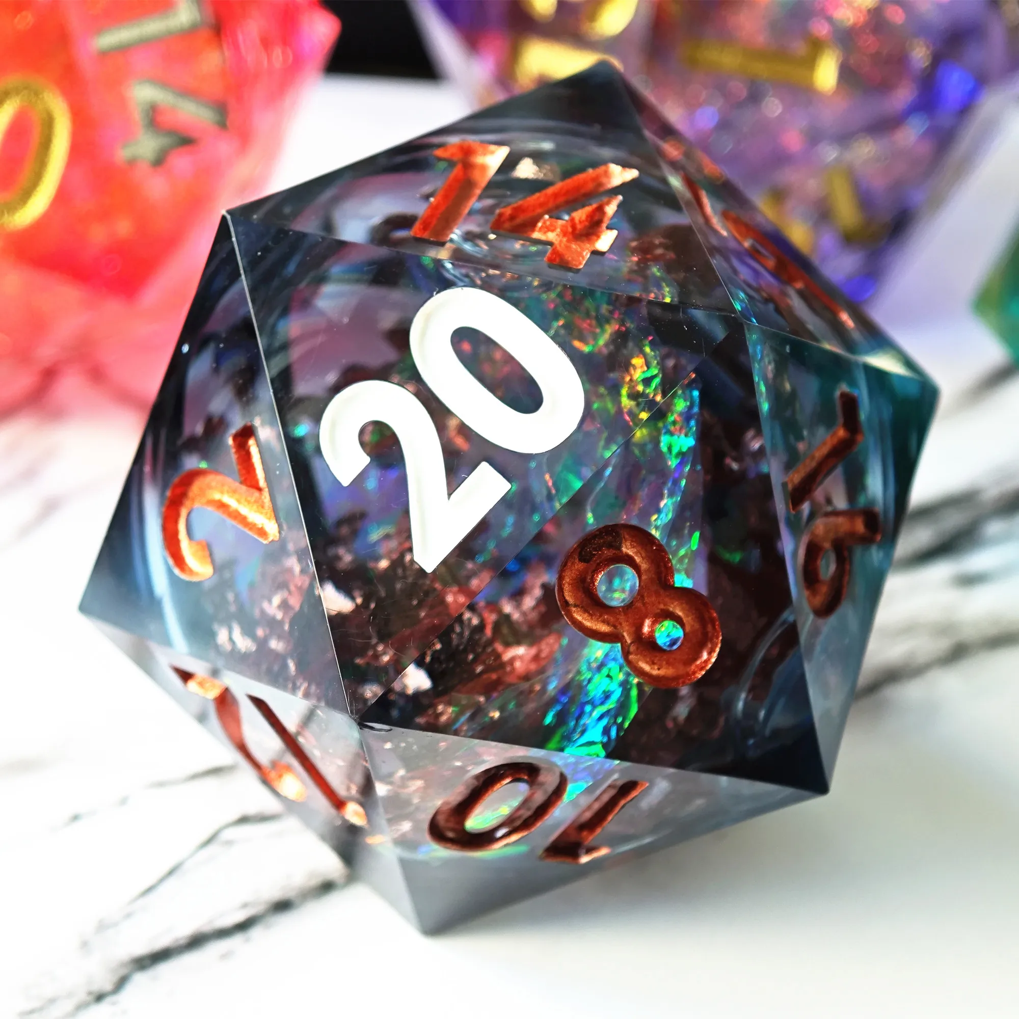 MINI PLANET 50mm D20 Liquid Core Dice For TRPG DND D20 Large Dice Desktop Game Sharp Handmade Resin Polyhedral 20 sided
