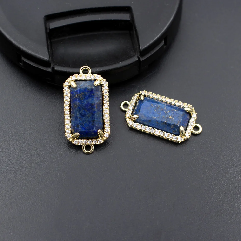 10pcs Trendy Rectangle Faceted Natural Stone Charms Double Hole Connectors Cubic Zirconia Pendant for DIY Jewelry Accessories