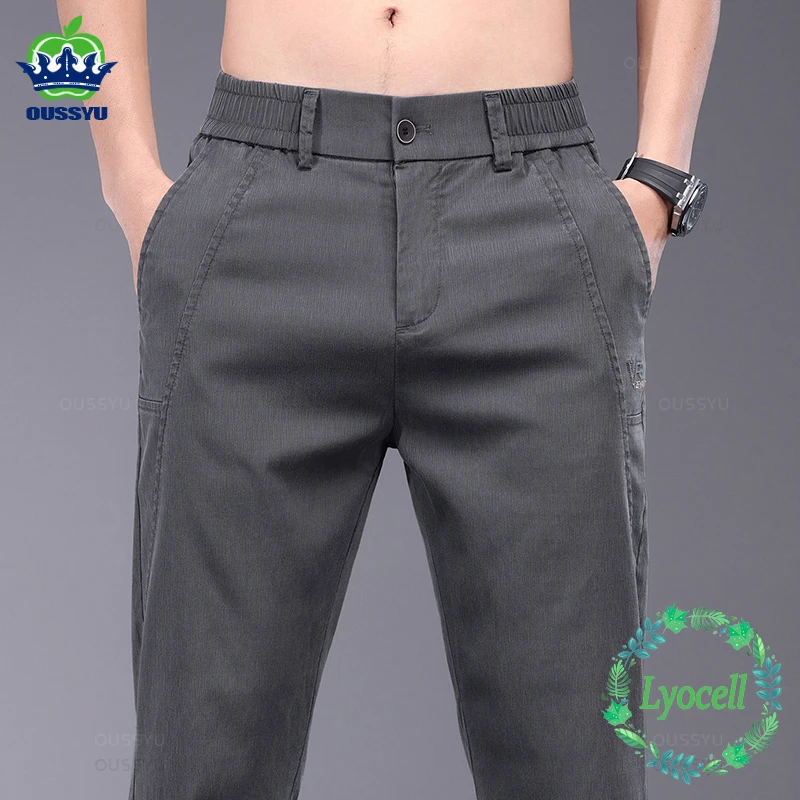 Brand Clothing Spring Summer Thin Stretch Lyocell Fabric Men's Casual Pants Slim Elastic Waist Business Trousers Male men trousers