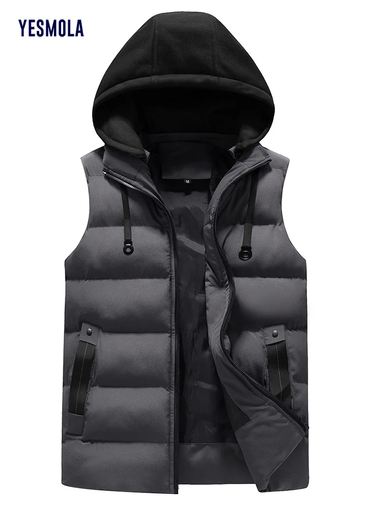

YESMOLA Vest Jacket Men Puffer Jacket Sleeveless Cotton Padded Keep Warm Thicken Autumn Winter Hooded Size M-6XL 2023