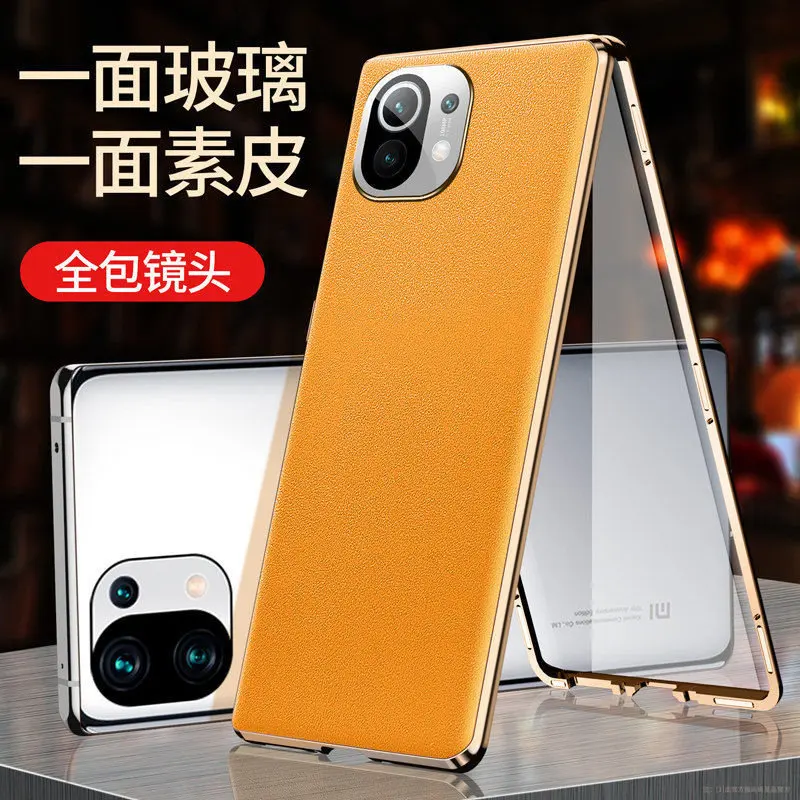 For Xiaomi Mi 11 Pro 5G Case 360 Full Protection Metal Bumper Clear Front Glass Cover with Back PU Leather Case for Xiaomi 11Pro