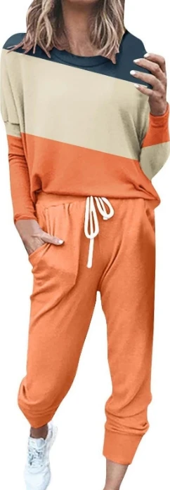 Women's Fashion Suits 2024 Spring Summer Latest Casual Sports Comfortable Loose Solid Round Neck Long sleeved Top and Pants Set