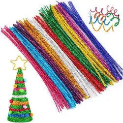 100Pcs Glitter Chenille Stems DIY Crafts Chenille Stems Bendable Plush Tinsel Stems Kids Educational DIY Craft Supplies Toys