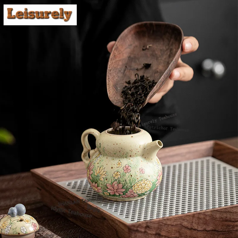 200ml Caramel Glaze Flower-picking Rabbit Gourd Teapot Aesthetic Tea Infuser Pot Tea Maker Kettle With Strainer Tea Services