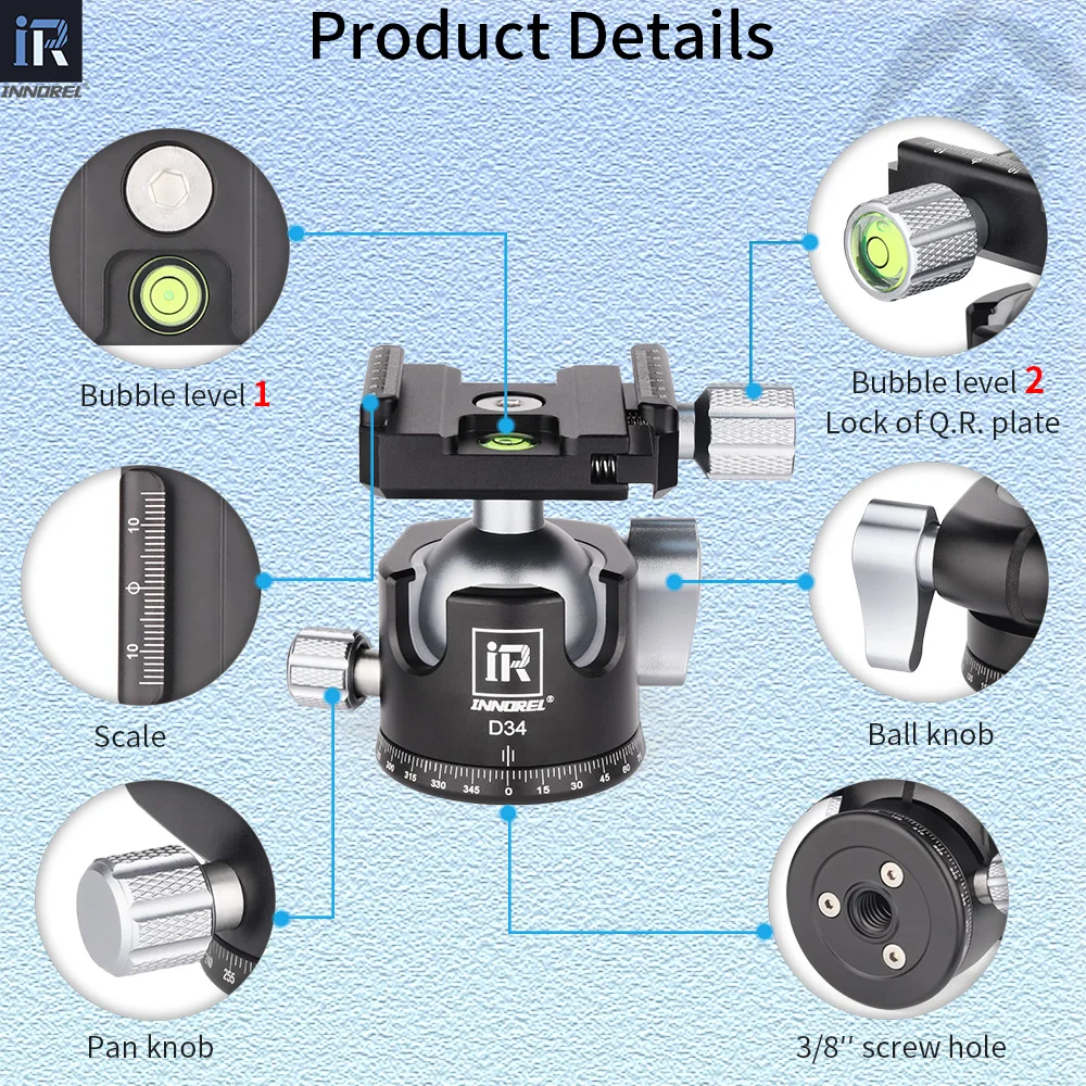 28/34mm Ball Head Dual U-notch Design Professional CNC 360&deg;Panoramic Camera Tripod Head for Monopod DSLR Cameras Camcorder DV tripod ball head cold shoe ball head