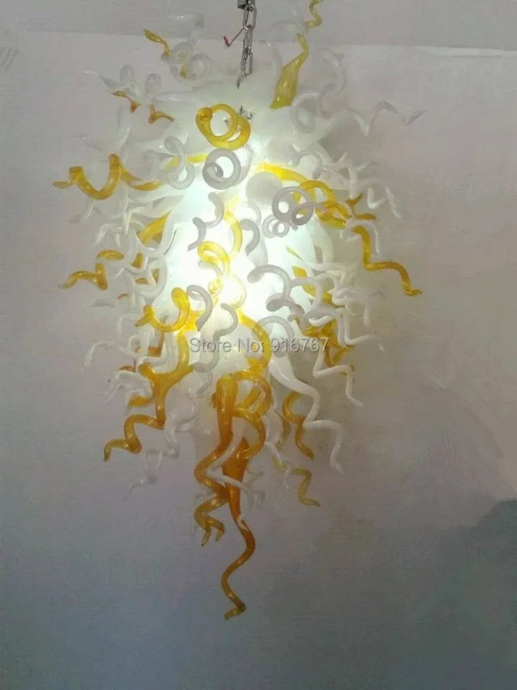 

White and Amber Murano Glass Modern Art Chandelier