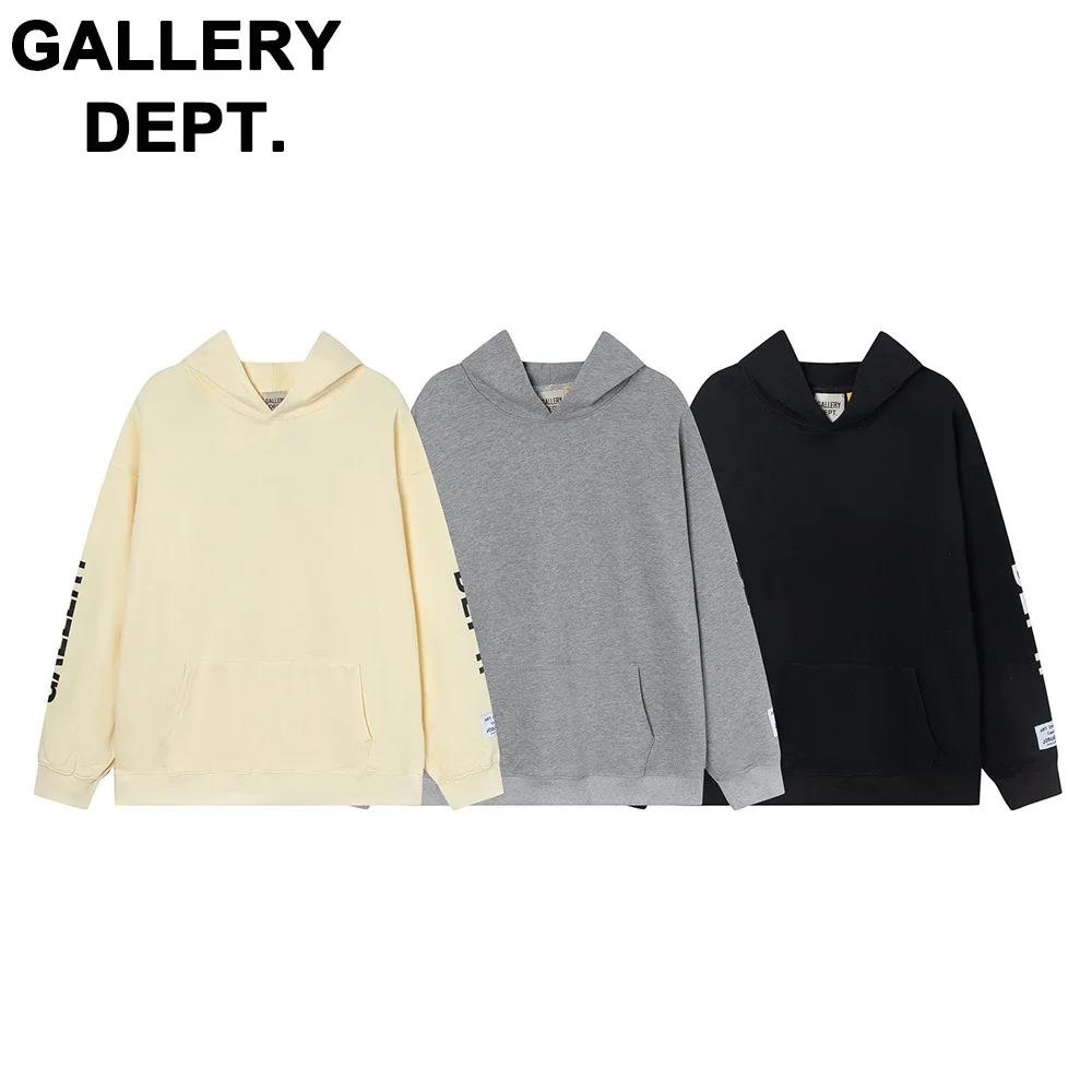 

2023 autumn and winter new tide GALLERY DEPT sleeve letters printed simple and versatile hooded sweatshirt