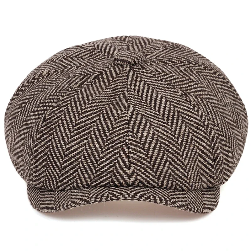 Herbst Winter Zeitungsjunge Mütze Baker Boy Hut Flache Kappen Fischgrätenmuster Tweed 1920er Jahre Gatsby Baskenmützen für Männer und Frauen – Detail 6