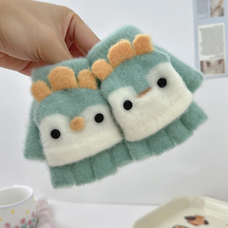 크리스마스 펭귄 겨울 어린이 장갑 귀여운 손가락  따뜻한 반 손가락 플립 커버 소년 소녀용 장갑 2-6세