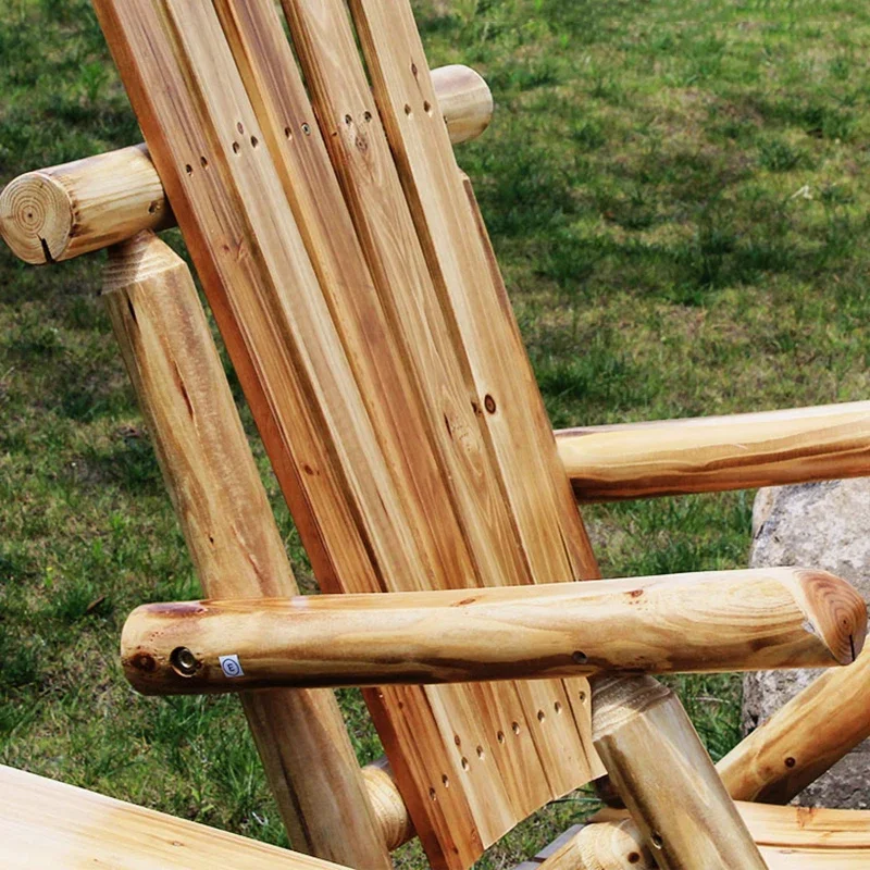 Outdoor Patio Adirondack Wood Bench Chair Rocking Chair Contemporary Solid Wood Log Deck Garden Furniture Single Rocker