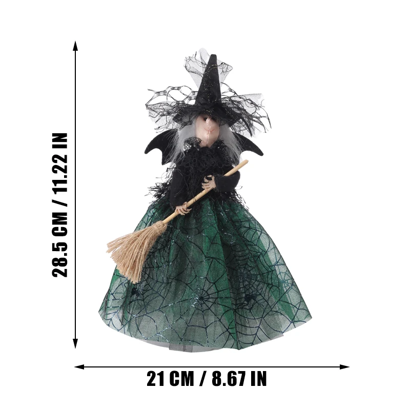 Halloween Broom Witch Doll Haunted House Doll Ornaments Black Spider Web Dress Witch Halloween Ghost Festival Decorate Props