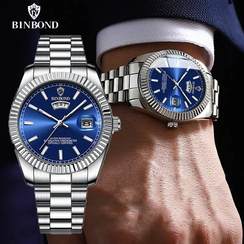 BINBOND B7012 Mens Fashion Business Sports Quartz Watch 30M Waterproof Luminous Classic Calendar Creative Clock Mens Wristwatch - Image 5