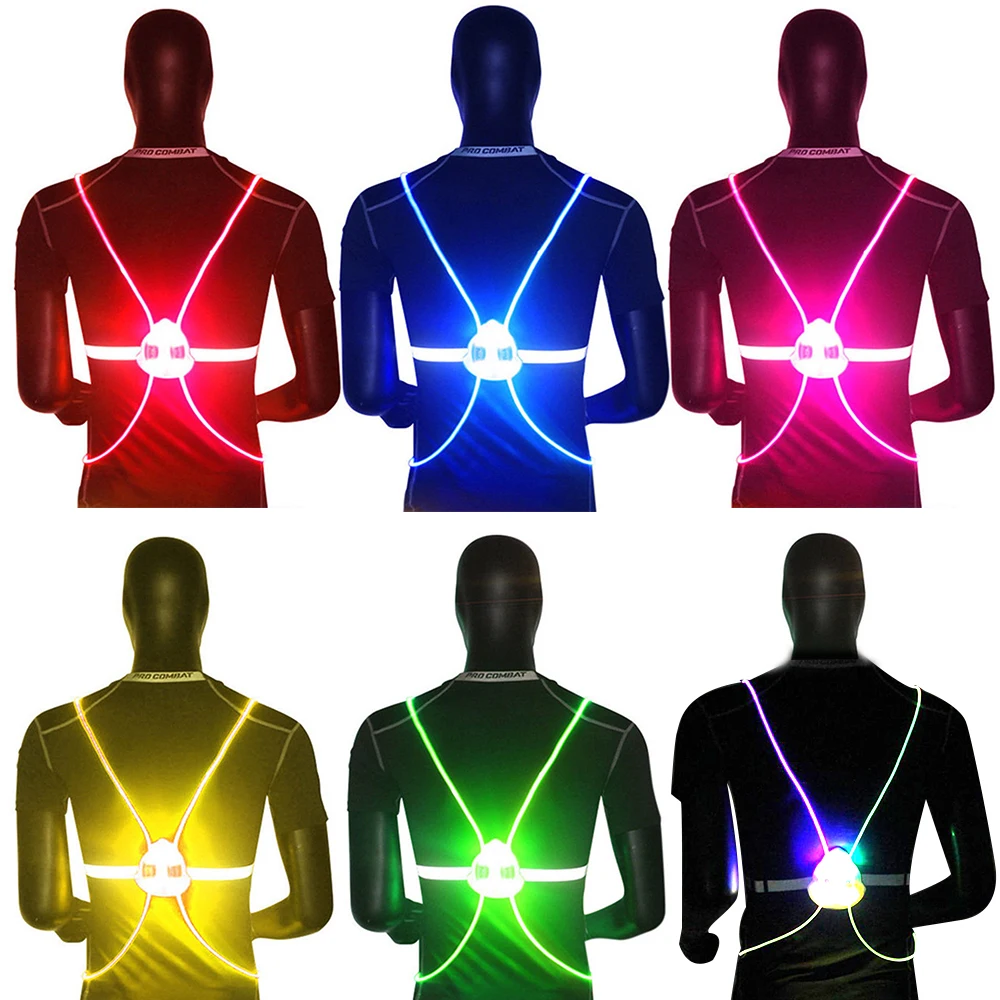 야간 야외 스포츠 LED 조끼, 360 반사, 높은 가시성 플래시, 안전 LED 광섬유, 다채로운 야간 달리기 라이딩