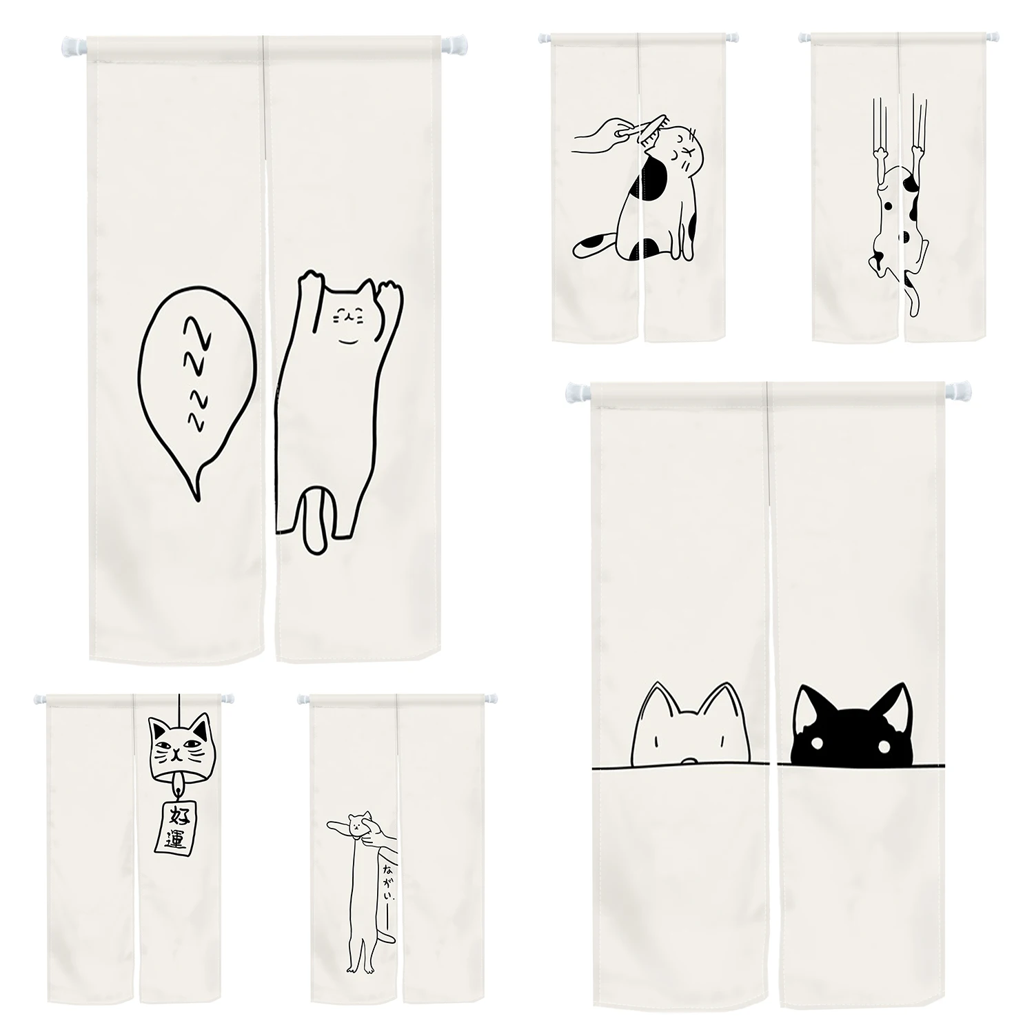 Hand Painted Cartoon Cat Japanese Door Curtain Partition Kitchen Living Room Entryway Half Curtain Noren Bathroom Doorway Decor decor curtains