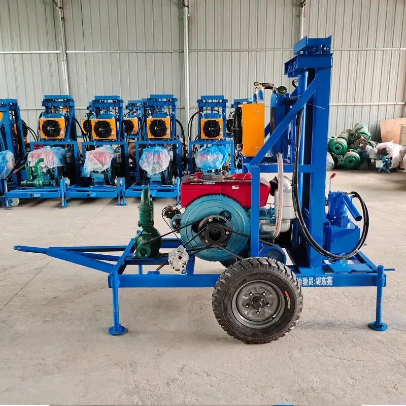 Powerful 22HP Diesel Engine Hydraulic Water Well Drilling Rig Machine With Wheel Trailer 3